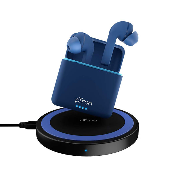 pTron Bassbuds Vista In-Ear True Wireless Bluetooth 5.1 Headphones with Free 5W Wireless Charger, Deep Bass, IPX4 Water/Sweat Resistant, Passive Noise Cancelling Earphones with Built-in HD Mic- (Blue)