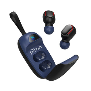 pTron Basspods 381 True Wireless Bluetooth 5.1 Headphones with Deep Bass, 5Hrs Playtime, Voice Assistance, Passive Noise Canceling Sweat-Resistant TWS Earbuds, HD Mic & Digital Case (Black & Blue)
