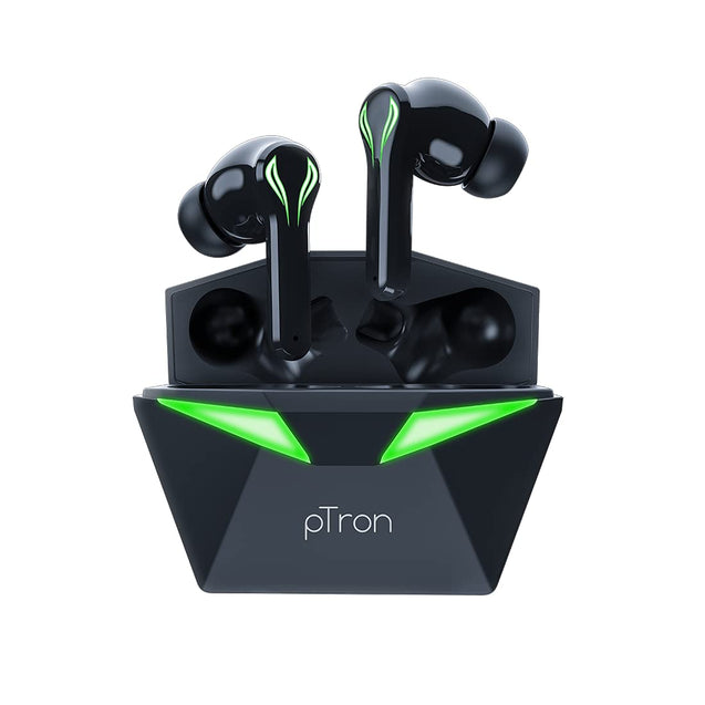 pTron Bassbuds Jade Gaming True Wireless Headphone with Deep Bass, Dual Mic, Passive Noise Cancellation (Black)