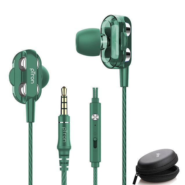 pTron Boom Ultima Dual Driver, in-Ear Gaming Wired Headphones with Mic, Volume Control, Passive Noise Cancelling Earphones with 3.5mm Audio Jack & 1.2M Tangle-Free Cable (Green)