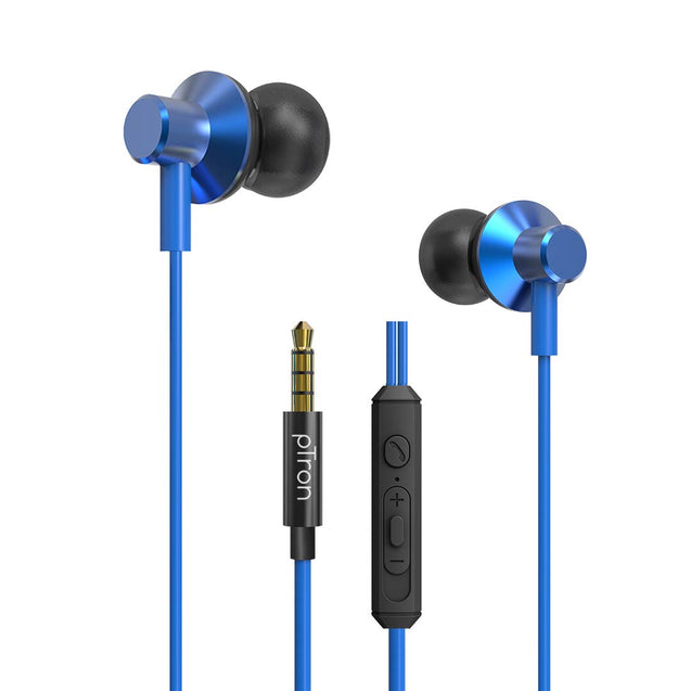 pTron Pride Lite HBE (High Bass Earphones) in-Ear Wired Headphones with in-line Mic, 10mm Powerful Driver for Stereo Audio, Noise Cancelling Headset with 1.2m Tangle-Free Cable & 3.5mm Aux - (Blue)