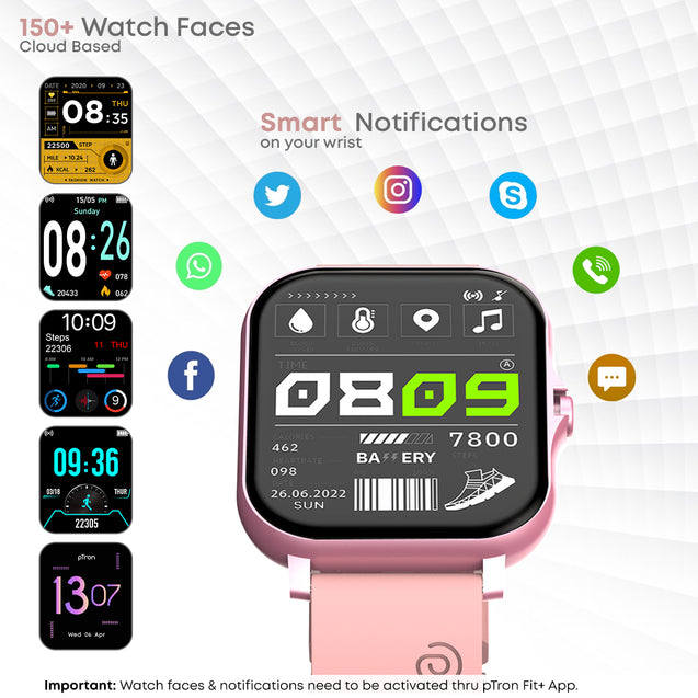 pTron Force X10 Bluetooth Calling Smartwatch with 1.7" Full Touch Color Display, Real Heart Rate Monitor, SpO2, Multiple Watch Faces, 5 Days Runtime, Health/Fitness Trackers & IP68 Waterproof  (Pink)