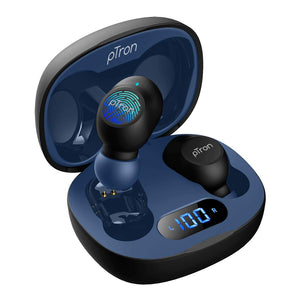 pTron Bassbuds Pro (New) True Wireless Bluetooth 5.1 Headphones with Deep Bass, Touch Control Earbuds, IPX4 Water/Sweat Resistance, Digital Display Case, Earphones with Built-in Mic - (Black & Blue)