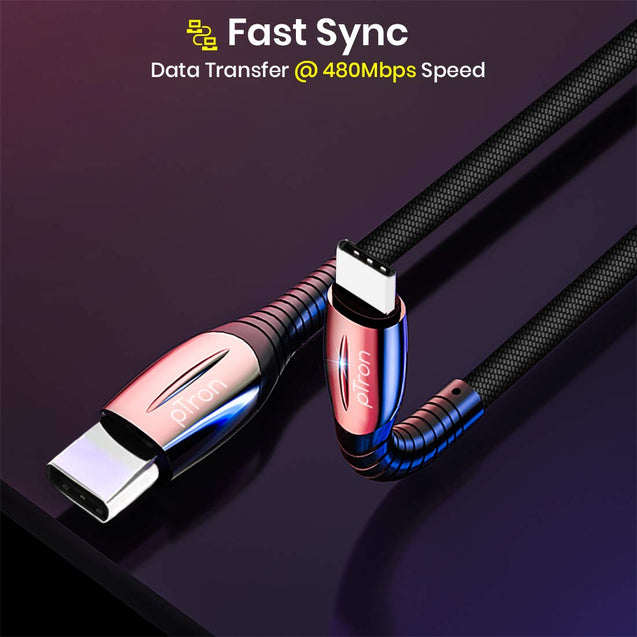 pTron Solero Plus 5.1A Superfast USB Type-C to USB Type-C Charging Cable, 480Mbps Data Sync, Strong & Durable 1.2 Meter Long USB Cable for Type-C Devices - (Black)