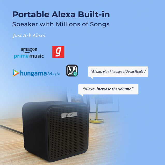 pTron Musicbot Cube Portable Alexa Built-in Smart Speaker, Immersive Audio, 6 Hours Playback, Mic Mute/Un-Mute, Noise Reduction, Echo Cancellation, Bluetooth 4.2, Aux Support & RGB LEDs (Black)
