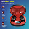 pTron Bassbuds Pro (New) True Wireless Bluetooth 5.1 Headphones with Deep Bass, Touch Control Earbuds, IPX4 Water/Sweat Resistance, Digital Display Case, Earphones with Built-in Mic - (Black & Red)