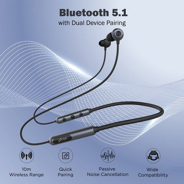 pTron Tangent Pixel ENC Wireless Bluetooth 5.1 Headphones with 30Hrs Playtime, Immersive Audio, Deep Bass, Low Latency Gaming & Music, Type-C Fast Charging, IPX4 Waterproof & Voice Assistance (Grey)