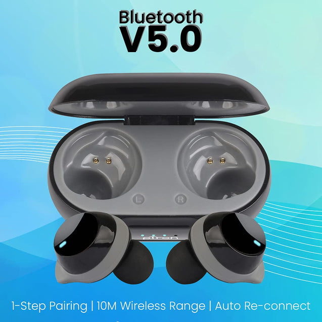 pTron Bassbuds Evo Bluetooth 5.0 Wireless Headphones, Deep Bass, Touch Control Wireless TWS Earbuds, Quick Pairing, Dual HD Mic, Passive Noise Cancelling Earphones with Voice Assistance (Black & Grey)