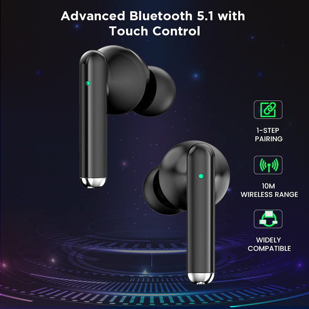 pTron Bassbuds Pixel True Wireless Bluetooth 5.1 Headphones,Deep Bass, Passive Noise Cancellation & Dual HD Mic (Black)
