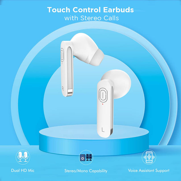 pTron Bassbuds Duo New Bluetooth 5.1 Wireless Headphones with Stereo Audio, Passive Noise Cancellation & Voice Assistant (White)
