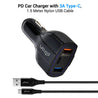 pTron Bullet Pro 36W PD Quick Charger with 3A Type-C 1.5 Meter Nylon Braided USB Cable, 3 Port Fast Car Charger Adapter - Compatible with All Smartphones & Tablets (Black)