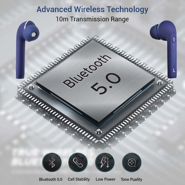PTron Bassbuds Lite in-Ear True Wireless Bluetooth 5.0 Headphones with Hi-Fi Deep Bass with Built-in Mic - (Blue)