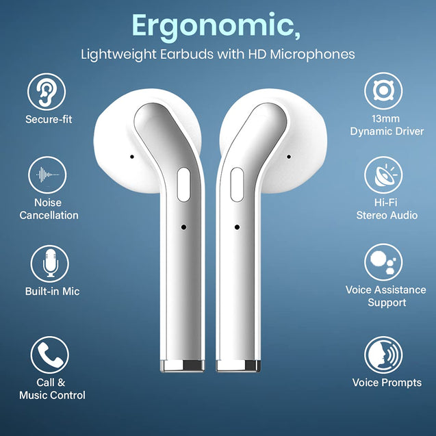 pTron Basspods 481 In-Ear True Wireless Bluetooth 5.0 Headphones with Deep Bass, Lightweight Earbuds with Passive Noise Cancellation, Instant Voice Assistant, 12Hrs Playtime with Case & Built-in HD Mic (White)