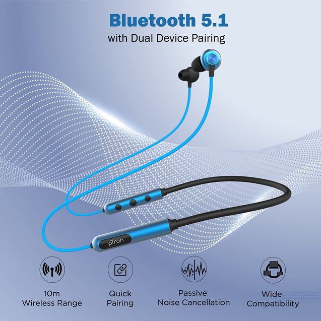 pTron Tangent Pixel ENC Wireless Bluetooth 5.1 Headphones with 30Hrs Playtime, Immersive Audio, Deep Bass, Low Latency Gaming & Music, Type-C Fast Charging, IPX4 Waterproof & Voice Assistance (Blue)
