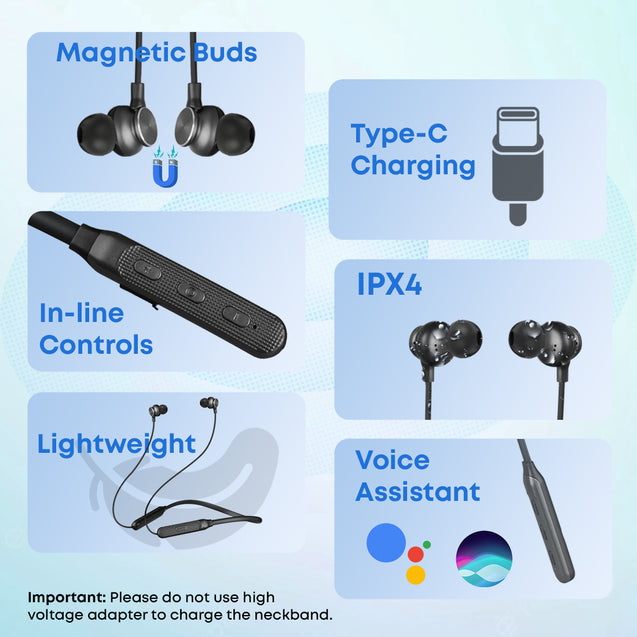 pTron InTunes Classic Bluetooth 5.2 Wireless in-Ear Headphones with Mic, 24Hrs Playback, 13mm Drivers, Punchy Bass, Fast Charging Neckband, Voice Assist, IPX4 & in-line Controls (Black)
