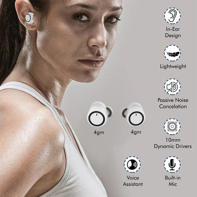 pTron Bassbuds True Wireless Bluetooth Headphones (TWS) with Mic - (White)