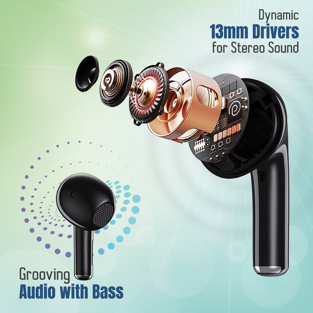 pTron Basspods P681 TWS Earbuds, 28H Playtime, ENC Calls, Deep Bass, BT5.3, TypeC,IPX4 Bluetooth Headset  (Black, In the Ear)