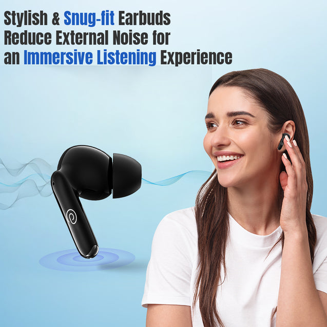 pTron Basspods Glamor TWS Earbuds with Mic, ENC, 13mm Driver, Immersive Sound, BT 5.3 Headphones, Quick Pairing, Touch Control, Fast Charging & 30Hrs Playtime, IPX4 & Voice Assist (Grey/Black)