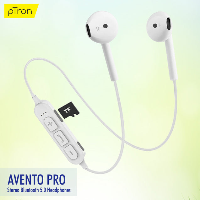 PTron Avento Pro Bluetooth 5.0 Stereo Bluetooth Headphones With TF Slot For All Smartphones (White)