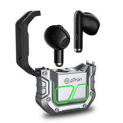 pTron Bassbuds Xtreme In-Ear Wireless Headphone with 32Hrs Playtime, BT5.3, 13mm Driver, Stereo Calls, DeepBass, Touch Control TWS Earbuds, Zany Case & Type-C Fast Charging (Grey/Black)
