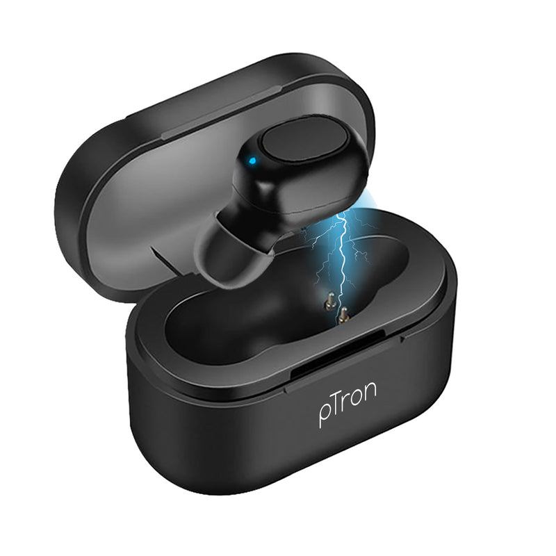 pTron Atom Bluetooth Mono Headset with 180mAh Charging Case