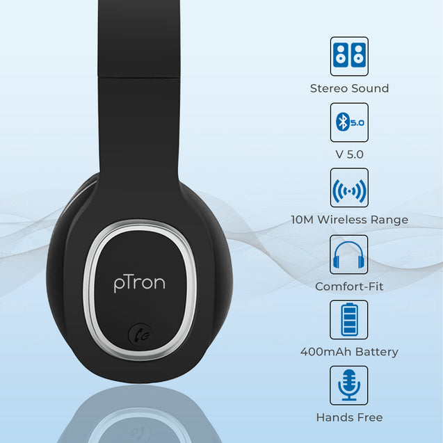 PTron Studio High Bass Over The Ear Bluetooth Headphones With 12 Hrs Music Time For All Smartphones