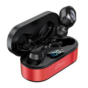 Made in India: pTron Bassbuds Plus In-Ear True Wireless Stereo Headphones with Mic - (Red & Black)
