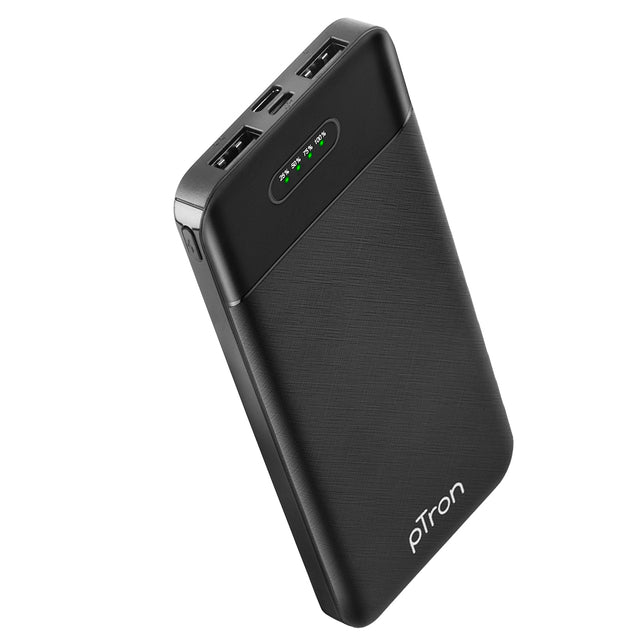 pTron Dynamo Lite 10000mAh Li-Polymer Power Bank, Made in India, 10W 2.1A Fast Charging Power Bank for Smartphones & Dual USB Ports, Type C & Micro USB Input, Safe & Reliable - (Black)