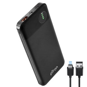 pTron Dynamo Pro 10000mAh 18W QC3.0 PD Power Bank, Made in India, Fast Charge, Type-C & Micro USB Input Ports, with 18W Type C Mini Cable for Smartphones & Other Smart Device - (Black)