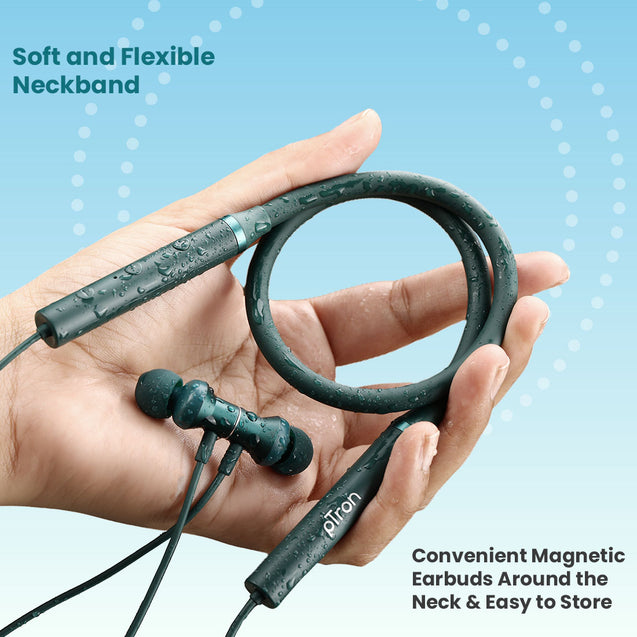 pTron Tangentbeat Magnetic in-Ear Wireless Bluetooth Headphones with Mic - (Dark Green)