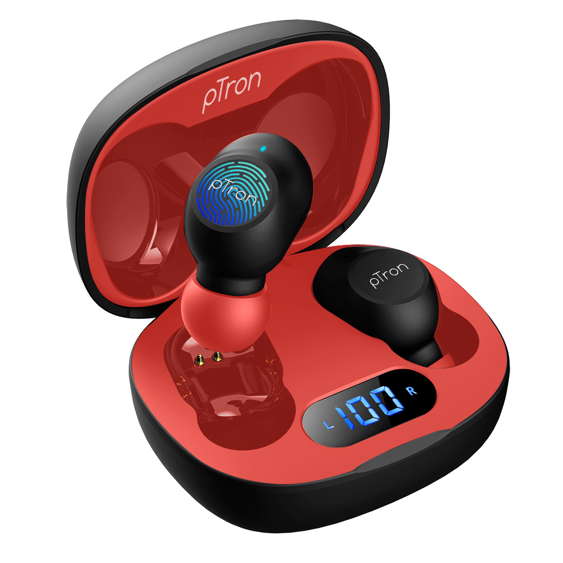 pTron Bassbuds Pro (New) True Wireless Bluetooth 5.1 Earbuds with Deep Bass, Touch Control & Built-in Mic (Black/Red)