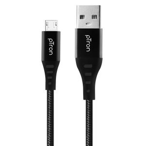 pTron Solero MB301 3A Micro USB Data & Charging Cable, Made in India, 480Mbps Data Sync, Strong & Durable 1.5 m Nylon Braided USB Cable for Micro USB Devices - (Black)