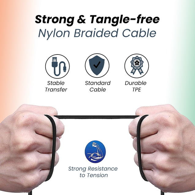 pTron Solero TB301 3A Type-C Data & Fast Charging Cable, Made in India, 480Mbps Data Sync, Strong & Durable 1.5 m Nylon Braided USB Cable for Type-C Devices - (Black)