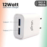 pTron Volta Evo 12W Dual USB Smart Charger, Made in India, BIS Certified, Fast Charging Power Adaptor Without Cable for All iOS & Android Devices - (White)