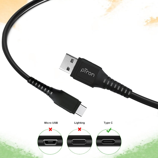 pTron Solero T241 2.4A Type-C Data & Charging USB Cable, Made in India, 480Mbps Data Sync, Durable 1-Meter Long USB Cable for Type-C USB Devices - (Black)