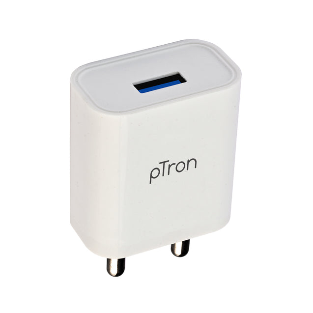 pTron Volta 12W Single USB Smart Charger, Made in India, BIS Certified, Fast Charging Power Adaptor Without Cable for All iOS & Android Devices - (White)