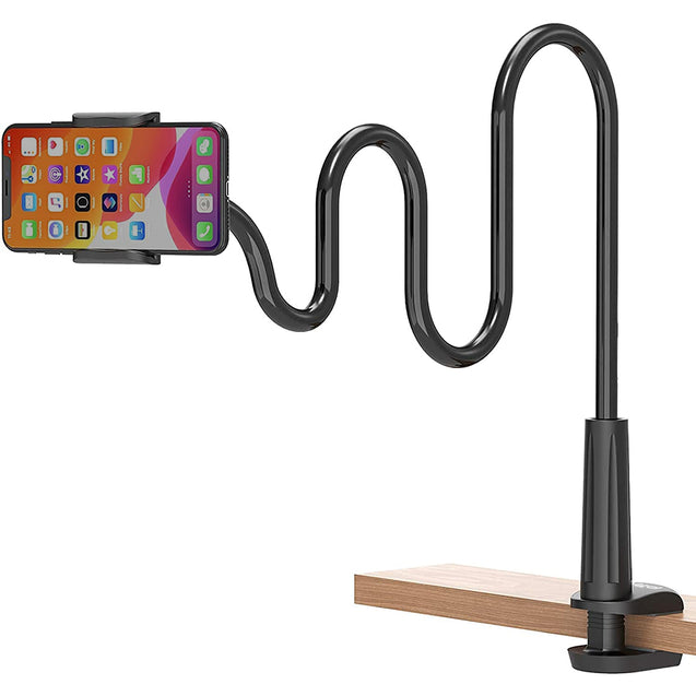 pTron Mount LD3 Flexible Mobile Phone Holder Stand, 360° Rotating Lazy Clip, Heavy Duty 138CM Long Metal Arm, Easy Install & Suitable for 6.5inch Display Smartphones (Black)