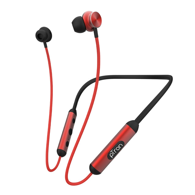 pTron InTunes Ultima Wireless Headphones, Powerful Bass, 18Hrs Playtime, Type-C Fast Charging, Bluetooth 5.0, Passive Noise Cancellation, Voice Assistant, HD Mic & IPX4 Water-Resistant (Black & Red)