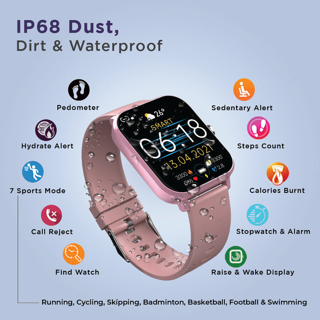 pTron Force X11 Bluetooth Calling Smartwatch with 1.7" Full Touch Color Display, Real 24/7 Heart Rate Tracking, Multiple Watch Faces, 7Days Runtime, Health/Fitness Trackers & IP68 Waterproof  (Pink)