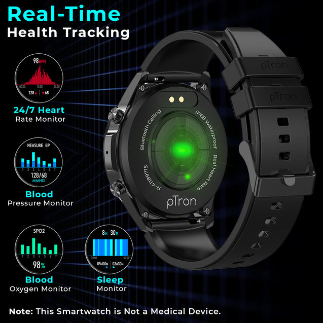 pTron Force X11s Bluetooth Calling Smartwatch with 3.3 cm Full Touch Color Display, Real 24/7 Heart Rate Tracking, Multiple Watch Faces, 7Days Runtime, Health/Fitness Trackers & IP68 Waterproof (Black)