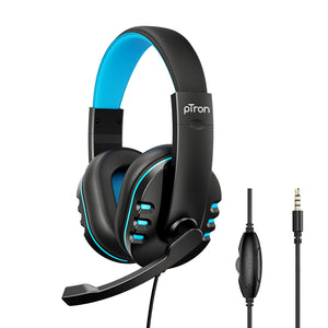 pTron Soundster Arcade Over-Ear Wired Headphones, Ergonomic Headset with Mic, Adjustable Boom Mic & in-line Volume Control Wheel, Universal 3.5mm Aux & 1.3 Meter Long Tangle-Free Cable (Black & Blue)