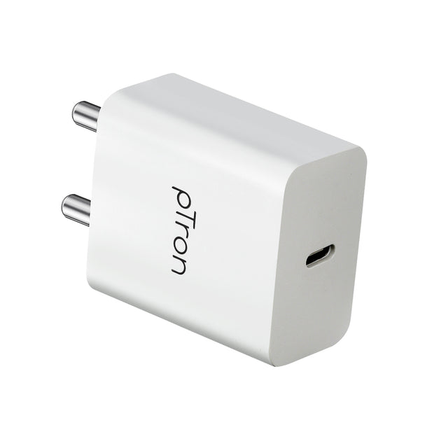 pTron Volta FC14 20W Type-C PD Fast Charger Adapter, Auto-detect Technology, Multi-Layer Protection, iPhone & Android Compatibility, Made in India Power Adaptor Without Cable (White)