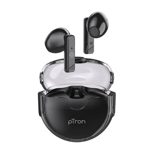 pTron Bassbuds Fute 5.1 Bluetooth Truly Wireless in Ear Earbuds with Mic 25Hrs Playtime, 13Mm Dynamic Driver, Immersive Audio, Touch Control, Voice Assistance, Ipx4 & Type-C Charging (Black)