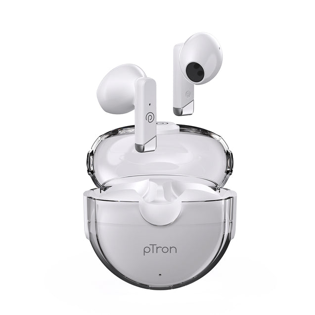 pTron Bassbuds Fute 5.1 Bluetooth Truly Wireless in Ear Earbuds with Mic 25Hrs Playtime, 13Mm Dynamic Driver, Immersive Audio, Touch Control, Voice Assistance, Ipx4 & Type-C Charging (White)