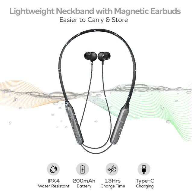 pTron Tangent Duo Bluetooth 5.2 Wireless in-Ear Earphones with Mic, 24Hrs Playback, 13mm Drivers, Punchy Bass, Type-C Port, Magnetic Earbuds, Voice Assistant, IPX4 & Integrated Controls (Black/Grey)
