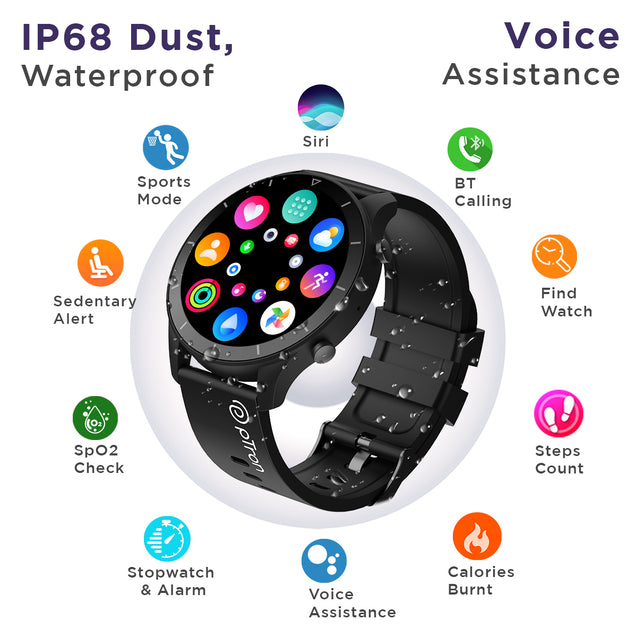 pTron Force X11Q Bluetooth Calling Smartwatch with 1.3" Full Touch Color Display, Heart Rate Tracking, SpO2, BP, Multiple Watch Faces, 5Days Runtime, Health/Fitness Trackers & IP68 Waterproof (Black)