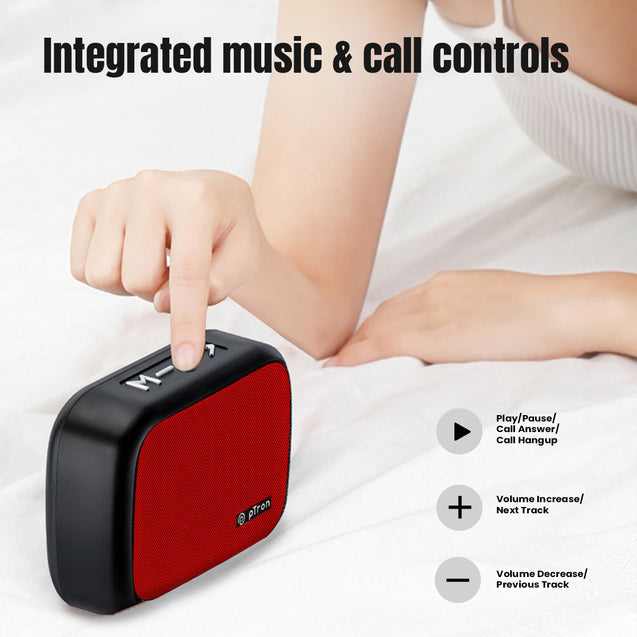 pTron Musicbot Lite 5W Mini Bluetooth Speaker with 6Hrs Playtime, Immersive Sound, 40mm Driver, Bluetooth v5.1 with Strong Connectivity, Portable Design, Integrated Music & Call Control (Red)
