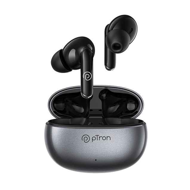 pTron Bassbuds Eon In-Ear Earbuds with ENC, 13mm Driver, Immersive Sound, Bluetooth 5.3 Wireless Headphone, Quick Pairing, Touch Control, Type-C Fast Charging, IPX4 & Voice Assistance (Grey/Black)