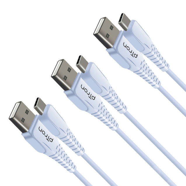 pTron Solero T241 2.4A Type-C Data & Charging USB Cable, Made in India, 480Mbps Data Sync Speed & Durable 1-Meter Long USB Cable for Type-C USB Devices (Pack of 3) (White)
