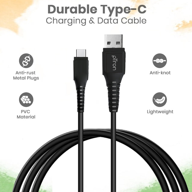 pTron Solero T241 2.4A Type-C Data & Charging USB Cable, Made in India, 480Mbps Data Sync Speed & Durable 1-Meter Long USB Cable for Type-C USB Devices (Pack of 3) (Black)